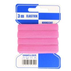 pinkfarbene Gummilitze auf bleuer Pappkarte