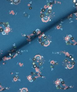 Jersey Stoff staubblau mit kleinen Blüten SanDaLu Ballen