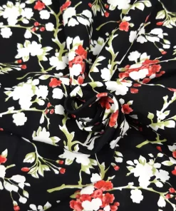 SanDaLu Blumenstoff schwarz weiß rot Strudel