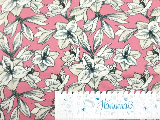 Jersey Stoff mit Blumen Lilien Lineal waagerecht