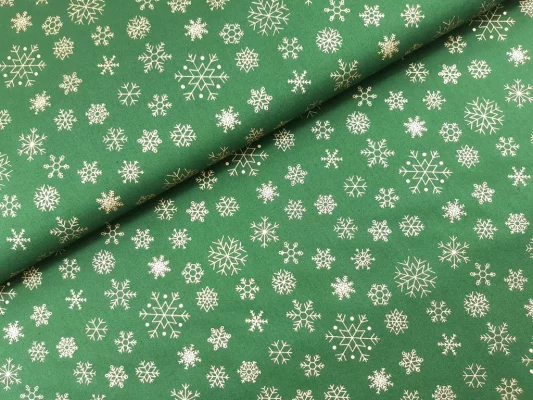 SanDaLu Weihnachtsstoff Schneeflocke grün gold Ballen