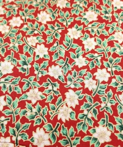 Baumwollstoff Stechpalme rot, creme, gold, grün