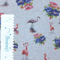 grau melierter Sweat Flamingos und Blumen Lineal senkrecht