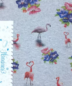 grau melierter Sweat Flamingos und Blumen Lineal senkrecht