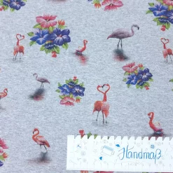 grau melierter Sweat Flamingos und Blumen Lineal waagerecht