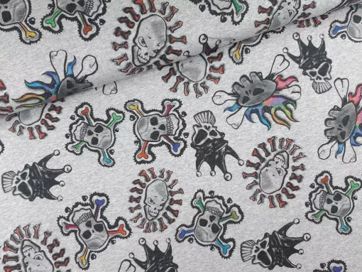 grau melierter Sommersweat mit bunten Skulls Ballen