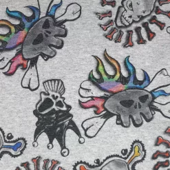 SanDaLu grau melierter Sommersweat bunte Totenköpfe Detail