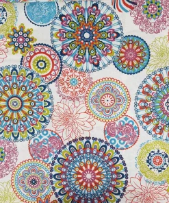 Dekostoff Mandala weiß bunt