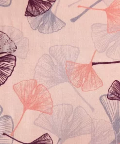 Jersey Stoff mit Ginkgo Blättern rosa Detail
