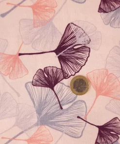 Jersey Stoff mit Ginkgo Blättern rosa Euro Größenvergleich