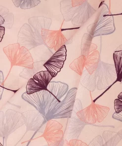 Jersey Stoff mit Ginkgo Blättern rosa Falten