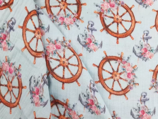 maritimer Musselin als Meterware Falten