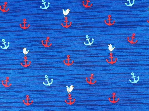 SanDaLu maritimer Jersey Stoff Anker und Möwe Detail