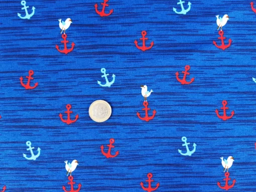 SanDaLu maritimer Jersey Stoff Anker und Möwe Euro