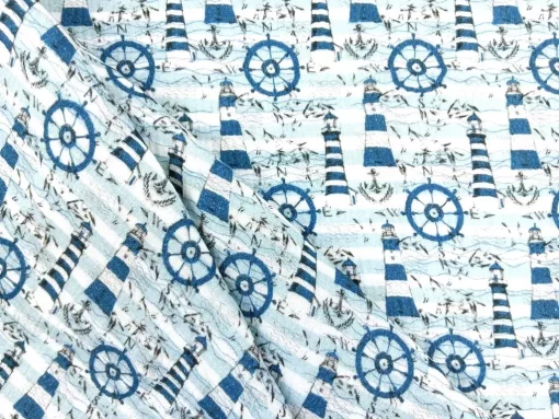 maritimer Stoff als Meterware Falten