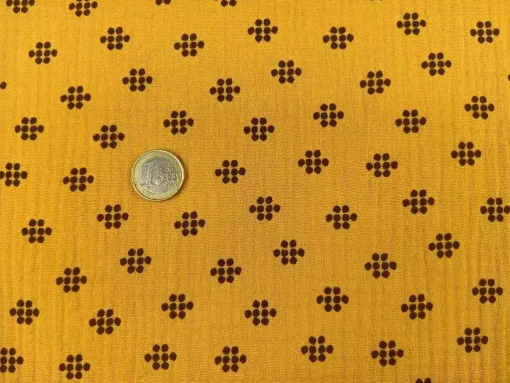 Musselin Stoff Meterware mit grafischem Muster senfgelb Euro Größenvergleich