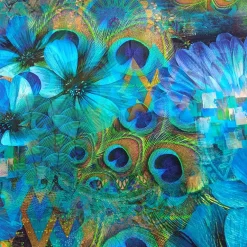 Stenzo Jersey Panel blaue Blume und Pfauenfedern Detail