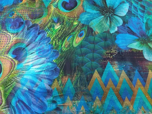 Stenzo Jersey Panel blaue Blume und Pfauenfedern Detail