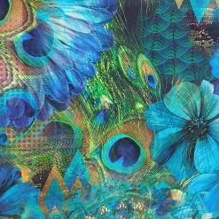 Stenzo Jersey Panel blaue Blume und Pfauenfedern Detail