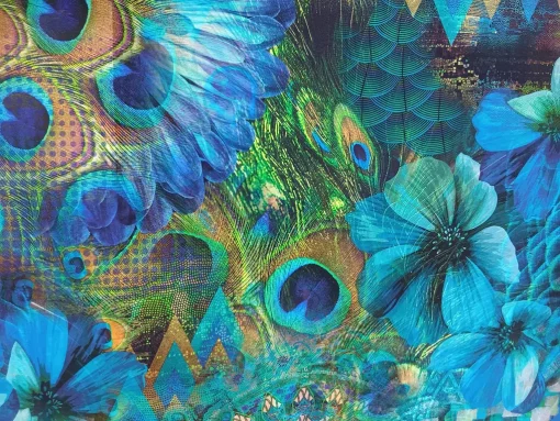 Stenzo Jersey Panel blaue Blume und Pfauenfedern Detail