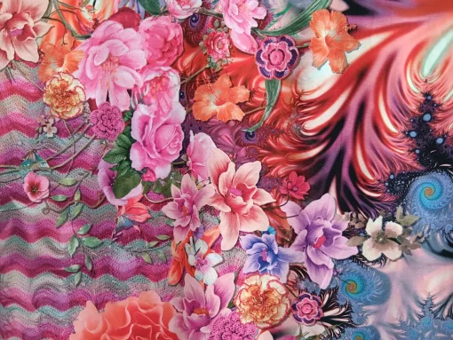 Jersey Panel Pink von Stenzo Häkelmuster und Blüten