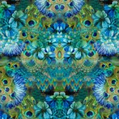 SanDaLu Stenzo Panel blaue Blume und Pfau Federn