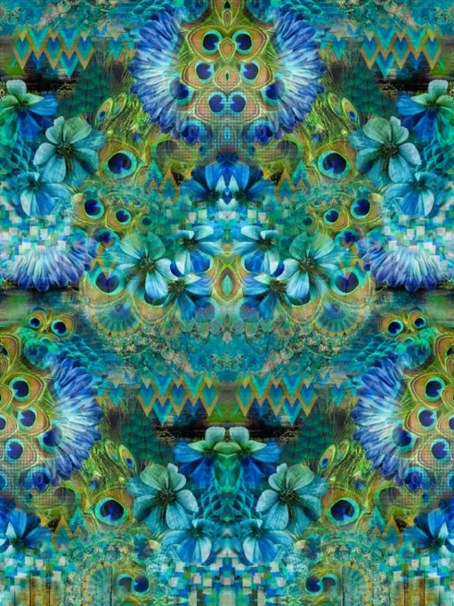 SanDaLu Stenzo Panel blaue Blume und Pfau Federn