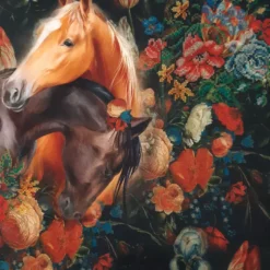 SanDaLu Pferde Stoffpanel mit Blumen Detail