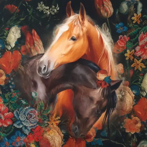 SanDaLu Pferde Stoffpanel mit Blumen Detail