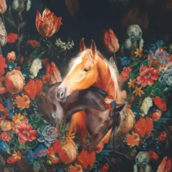 SanDaLu Pferde Stoffpanel mit Blumen