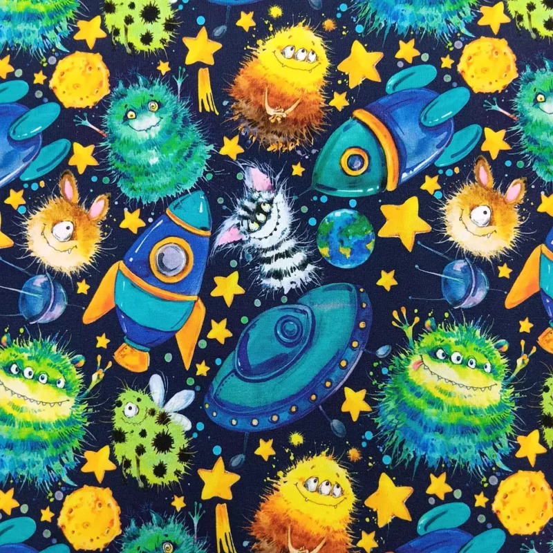 SanDaLu Jersey Stoff Monster in Space von Kristin Franke