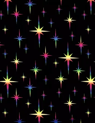 SanDaLu Jersey Stoff schwarz mit Sternen in Regenbogenfarben
