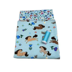 SanDaLu Jersey Stoffpaket Pferdestoff mit Blumen in hellblau