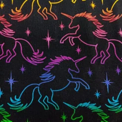 SanDaLu Jersey Meterware schwarz mit bunten Einhörnern und Sternen Detail