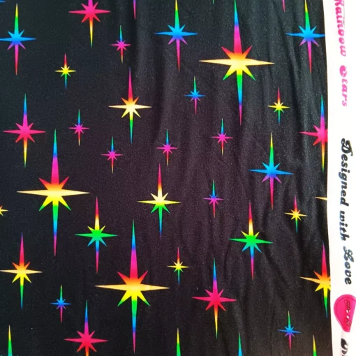 Jersey Meterware Rainbowstars von Kirsitn Franke mit Webrand