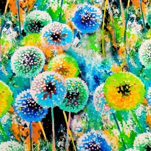 Viskose Leinen Stoff mit Blumenmuster in blau grün