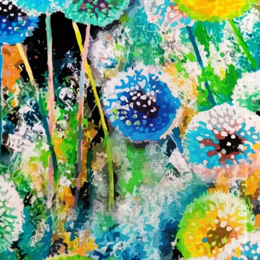 Viskose Leinen Stoff mit Blumenmuster in blau grün