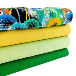 Viskose Leinen Blumenstoff mit Kombistoff uni Leinen
