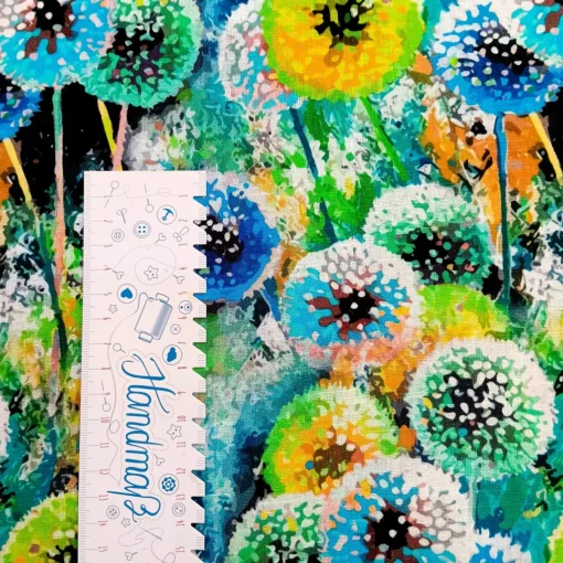 Viskose Leinen Stoff mit Blumenmuster in blau grün Lineal