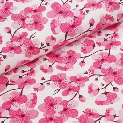 SanDaLu Bio Jersey Kirschblüten in weiß von Stoffonkel