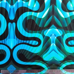 SanDaLu Retro Jersey Stoff mit Wellenmuster blau türkis schwarz Lineal