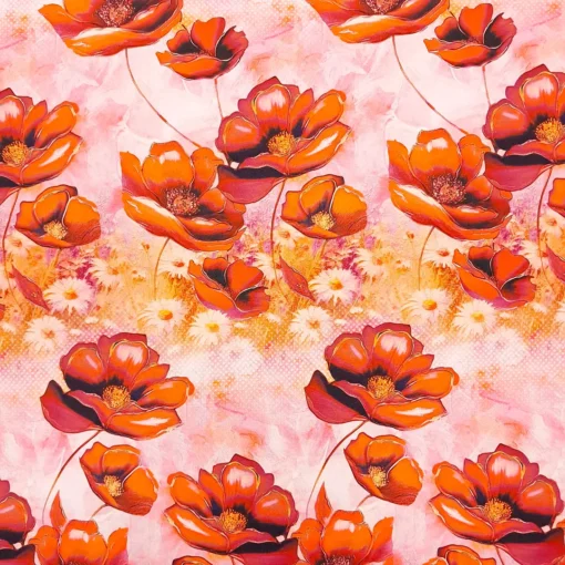 SanDaLu Jersey Stoff mit Mohnblumen in rot