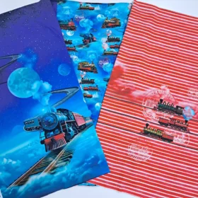 SanDaLu Jersey Stoffpanel Dampflok mit drei schönen Motiven