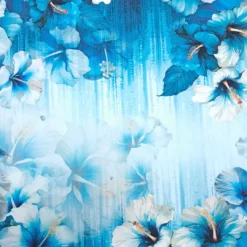 Jerseystoff Hibiskus mit Farbverlauf blau weiß