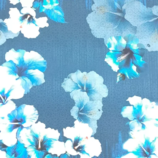 Stoff Hibiskus in blau Detail