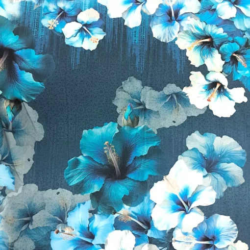 SanDalu Stoff Hibiskus in blau Detail