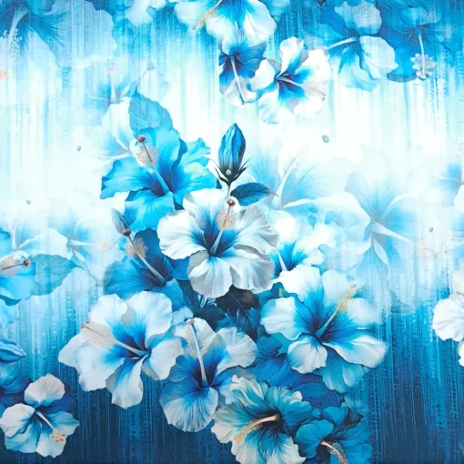 SanDaLu Blumenstoff mit großen blauen Blüten