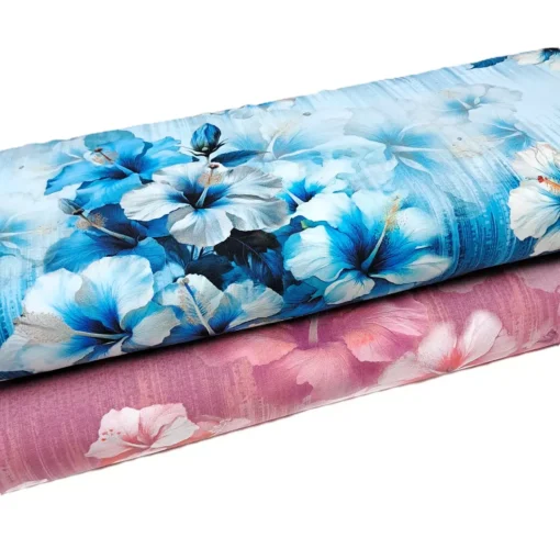 Jersey mit Hibiskusblüten in blau, Blumenstoff – Bild 13