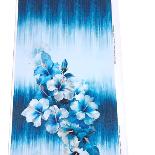 SanDaLu Jersey Panel Stoff Hibiskusblüte blau weiß