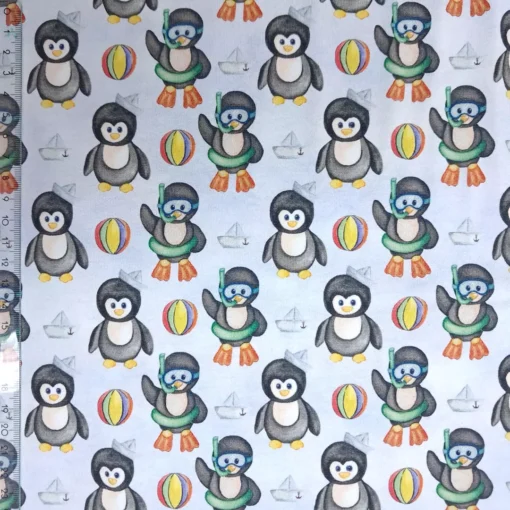 maritimer Stoff mit Pinguinen am Strand Lineal